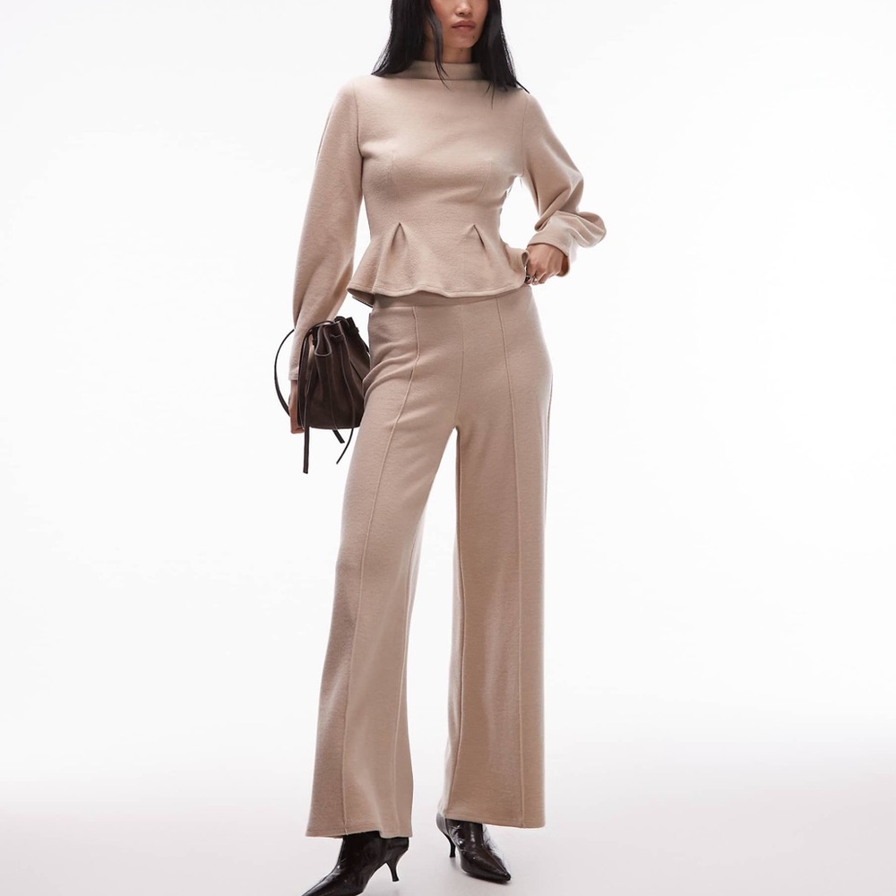 ASOS 2 piece cord matching set cream peplum top & wide leg pants